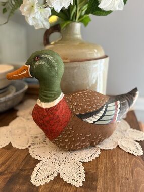 Vintage handmade Mallard brown stuffed plush duck.